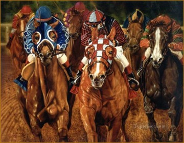  caballos Pintura - retrato de carrera de caballos